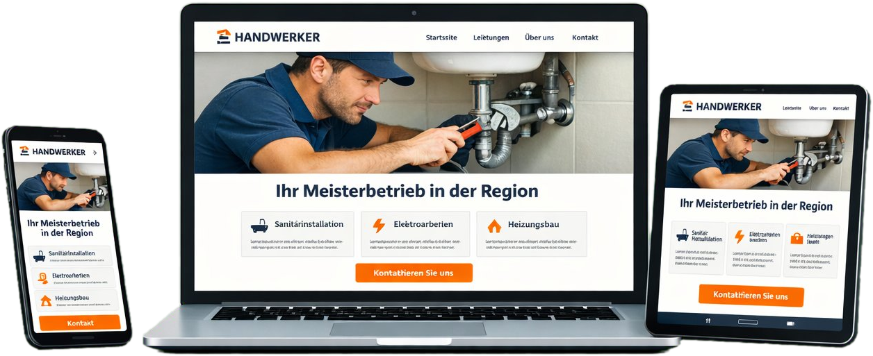 Website auf Desktop, Tablet und Smartphone